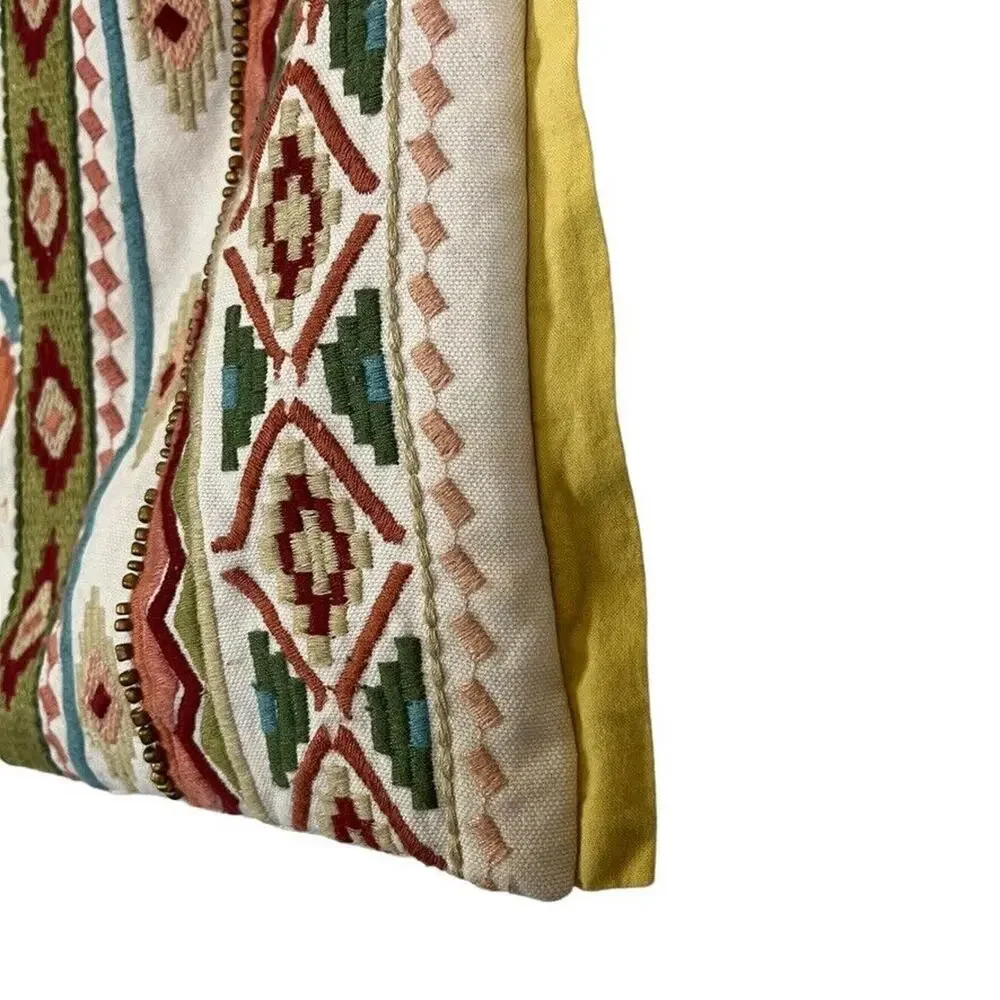 Pier 1 Imports Embroidered Cotton Linen Beaded Throw Accent Pillow Sham 12
